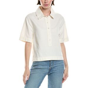 7 For All Mankind Womens Linen-Blend Polo Shirt, White